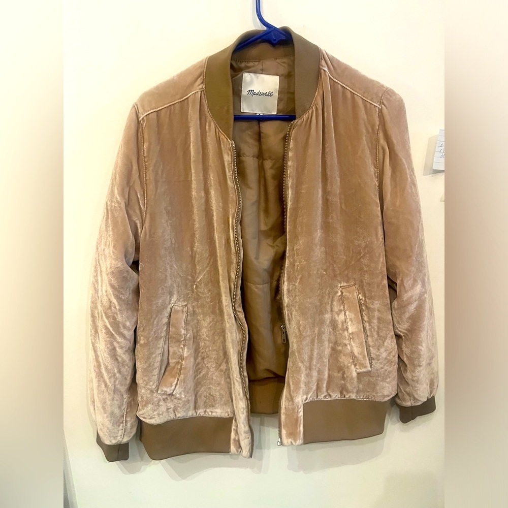 dust rose velvet madewell bomber jacket